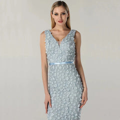 Handmade Flowers Pearls Evening Party Dress