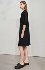 Solid Color Loose Lantern Sleeve V Neck Knit Stretch Comfort Minimalism Casual Dress
