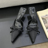 Design Silk Butterfly-knot Slippers Pointed Toe Low Heel