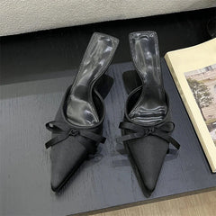 Design Silk Butterfly-knot Slippers Pointed Toe Low Heel