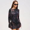 Vintage Pullover Dropped Sheath Printing Full Sleeve Bodycon Mini Dress