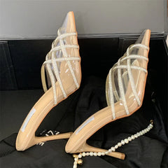PVC Transparent Crystal Pointed Toe Slippers Pumps Mule Shoes