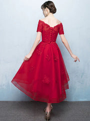 Red Lace High Low Prom Cocktail Party Dresses