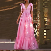 Elegant V-Neck Backless Hollow Out Long Party Maxi Dress