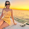 Casual 3d Flower Sleeveless Backless Crop Sling Vest High Waist A-line Mini Skirt Two Piece Sets
