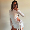 Trendy O-Neck Long Sleeve Backless Ruched Hollow Out Bow Mini Dress