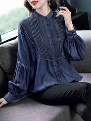 Denim Shirts Full Blouses Tops Single Breasted
