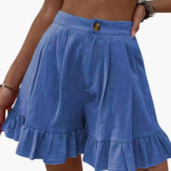 Women's Cotton Shorts with Wide Legs and Elastic Waist