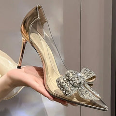 Luxury Pointed Crystal Fairy Ladies Wind Sandals Rhinestone Butterfly-knot Transparent High Heel