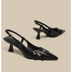 Black Fashionable Pointed Toe Shallow Mouth High-heeled Shoes