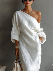Women's One Shoulder Wrap Maxi Dress