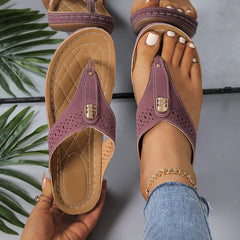 Chic Retro Flip-Flops with Arch Support - Comfortable Slip-On Thong Sandals Faux Cover Wedge Platforms Sandals