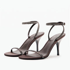 Luxury Rhinestone Detail Ankle-Strap High-Heel Sandals Open-Toe Stilettos Heel