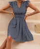 Casual Zipper Stripped Printing Empire Butterfly Sleeves Mini Dress