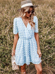 Elegant Ruffle Short Sleeve V-neck Mini Dress