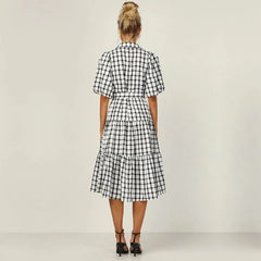 Elegant High Waist Short Sleeve Midi Dress