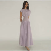 Elegant Chiffon O Neck Cap Sleeves Long Party A-Line Dresses Gowns