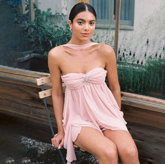 Ruffles Halter Sleeveless Backless Beach Holiday Robes Dresses