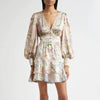 Elegant V Neck Long Sleeves Patchwork Ruffles Printing Mini Dresses
