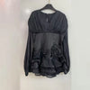 Casual V Neck Long Sleeves Patchwork Flower Solid Ruffle Folds Mini Dresses