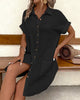 Casual V-neck Button Single Breasted Short Sleeve With Pocket Mini Dress
