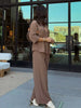 Casual Sleeve Lapel Design Loose Top Solid Elastic Waist Trousers Two Piece Set