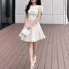 Casual Round Neck Short Sleeves Patchwork Embroidery Mini Dress