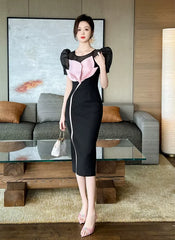 Elegant O-Neck Floral Slim Midi Formal Occasion Evening Dress