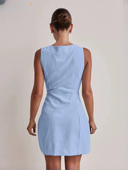 Elegant Bodycon V-Neck Sleeveless Classic Pockets Mini Dresses