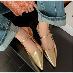 Baotou Patent Leather One Line Buckle Strap Cat Heel
