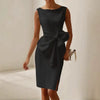 Casual O Neck Bowknot Slim Solid Sleeveless Hollow Party Mini Dress