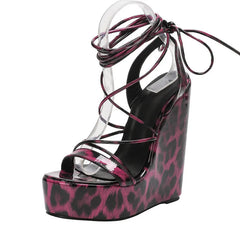 Ankle Cross Strap Wedge Platform Sandals 16cm Chunky High Heel