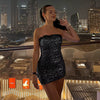 Elegant Sequins Chest wrapping Strapless Feather Bodycon Mini Dress