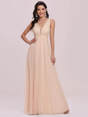 Prom A-Line Sleeveless Floor-Length Tulle Evening Dress