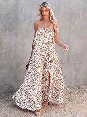 Print Long Bohemian Strapless Maxi Dress
