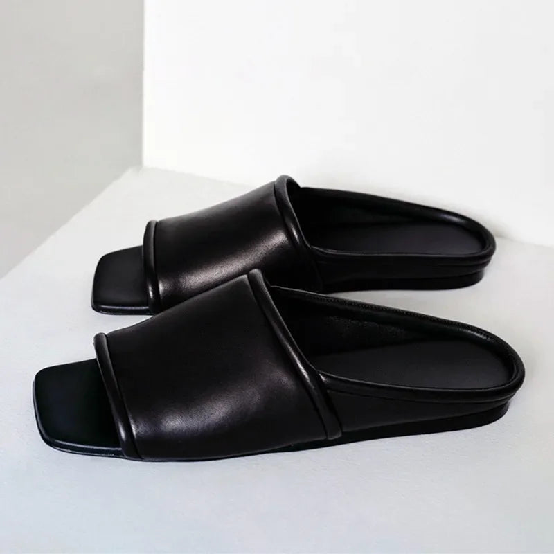 Square Toe Open Toe Flats Slippers Concise Non-slip Casual Shoes