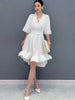 Elegant Lace Up 3D Ruffle Edge Large Swing Mini Dress