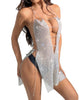 Elegant Deep V Neck Backless Halter Neck Metal Rhinestone Mini Dress