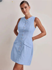 Elegant Bodycon V-Neck Sleeveless Classic Pockets Mini Dresses