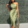 Irregular Diagonal Shoulder Belt Cross-border Slim Fit Satin Dress