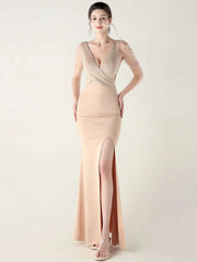 Elegant Backless Rhinestone Party Wedding Prom Evening Dresses
