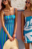 Casual Spaghetti Strap Printing Stripe Long A-line Beach Style Maxi Dress