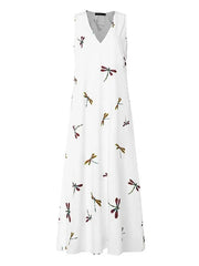 Sleeveless V-neck Floral Print Maxi Dress