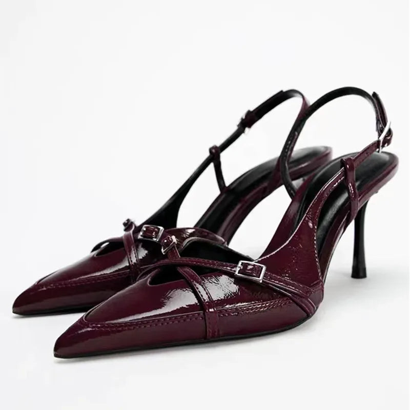 Designer Blue Denim Slingback Buckle Strap Pumps Pointed Toe High Heel
