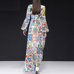 Elegant Classic lemon Painted Pottery Print Maxi Dress