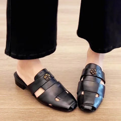 Black Soft Leather PU Chunky Heel