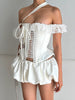 2 Piece Outfits Lace Patchwork Irregular Bustier Tops and Mini Skirt Set