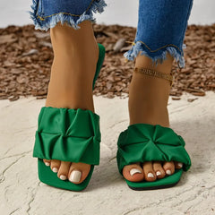 Slippers for Flip Flops Flats  Pleated Korean Slippers Sandals Green Slip on Shoes