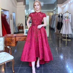 High Neck Luxury Asymmetrical Evening Dresses
