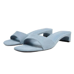 High-quality Blue Faux Suede Mule Sandals for Concise Square-toe Front-strap Slide Sandals Open-toe Designer Shoes